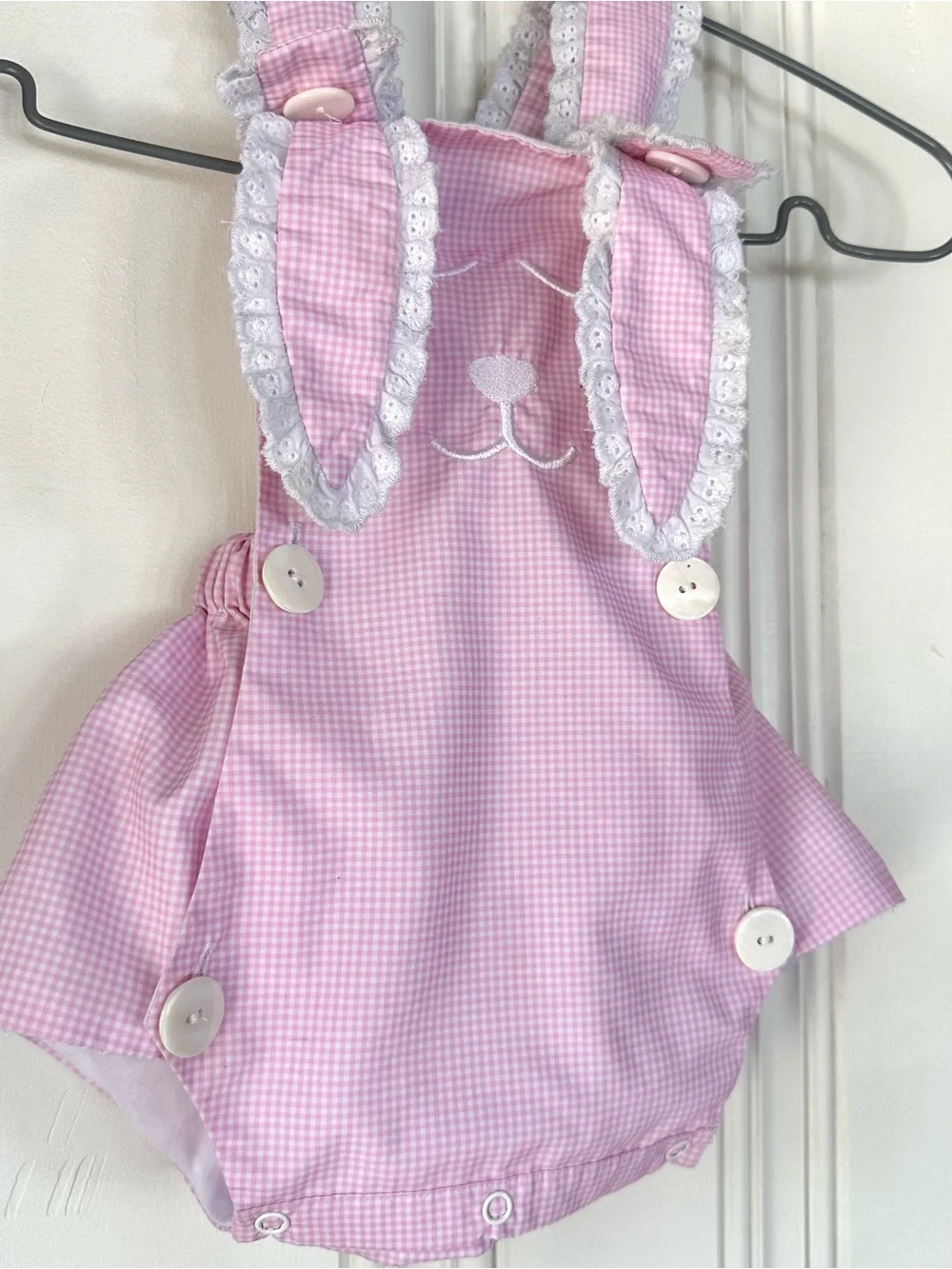 Pink Gingham Bunny Romper / Diaper Cover - Girls Kids
